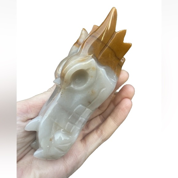15 ounce agate Quartz Carved Dragon Head Skull Crystal Reiki - Picture 1 of 6